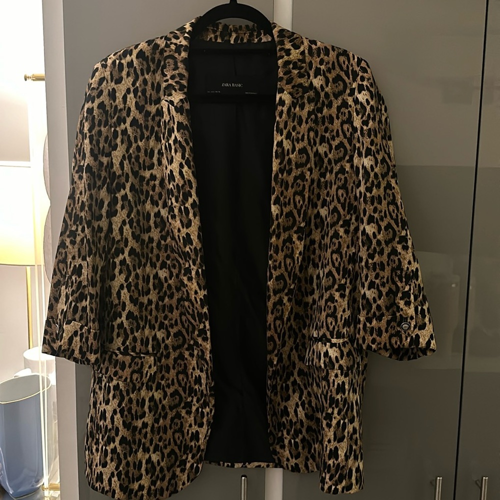 Zara Silk Leopard Blazer